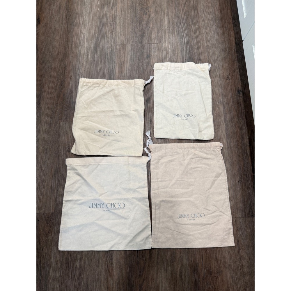 Jimmy Choo London Cream Drawstring Dust Bags Set of 4 Luxury Shoe Handbag